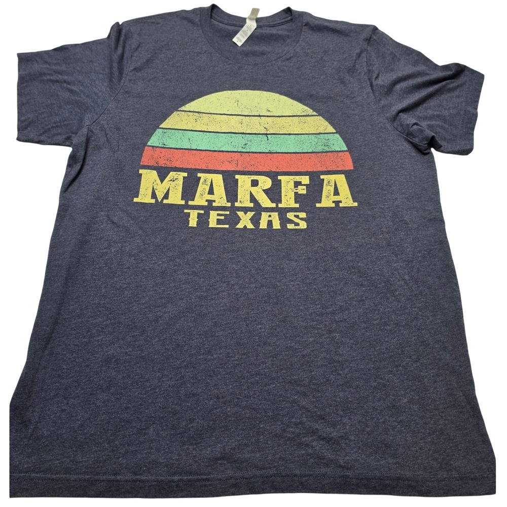 Bella Canvas Marfa Texas Graphic T-Shirt XL Navy Blue Retro Sunset Unisex XL